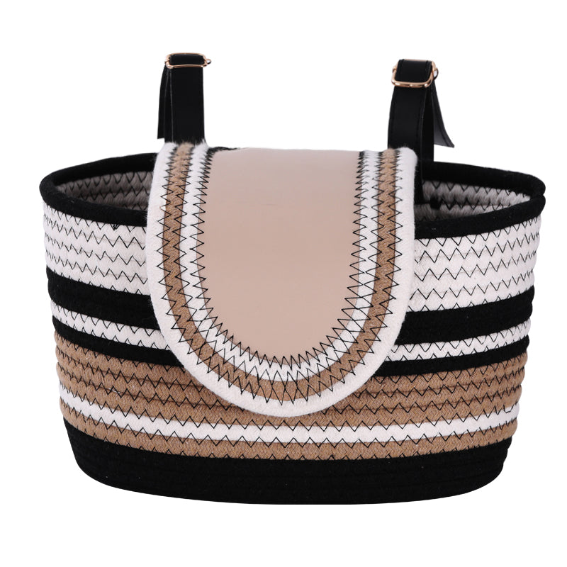 11.6x7.3x6.5 Inch Cotton Rope Bicycle Basket, Braided Front Bike Basket With Pu Leather Straps, Best Storage Basket Gift For Boys And Girls, Suitable for Stationary Bicycles