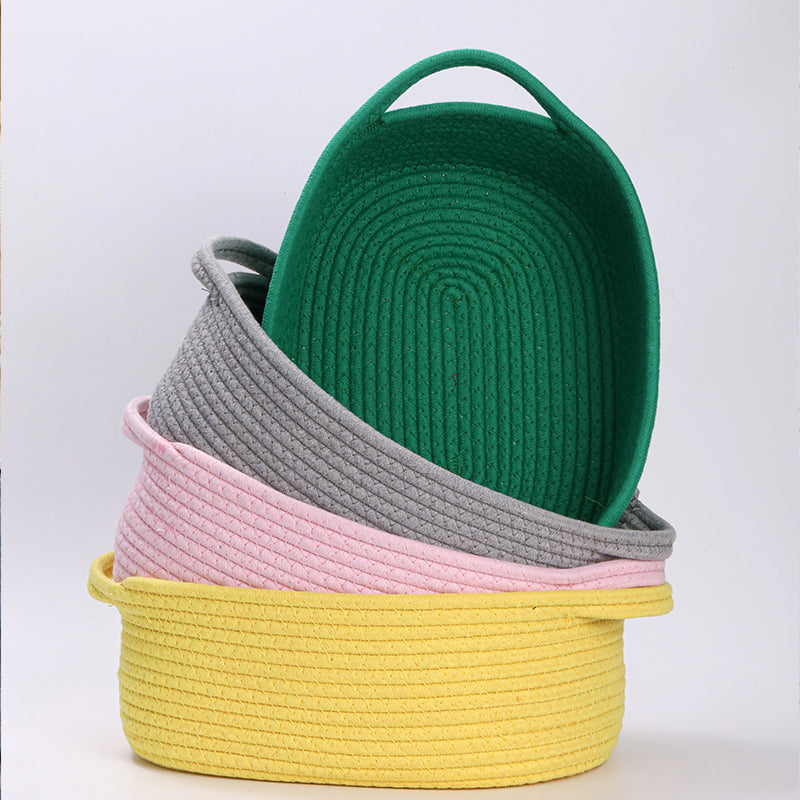 Thksyo Small Woven Baskets, 12"x8"x5" Rope Baby Toy Storage Basket with Handle, Durable Gift Basket Empty for Graduation Easter Christmas