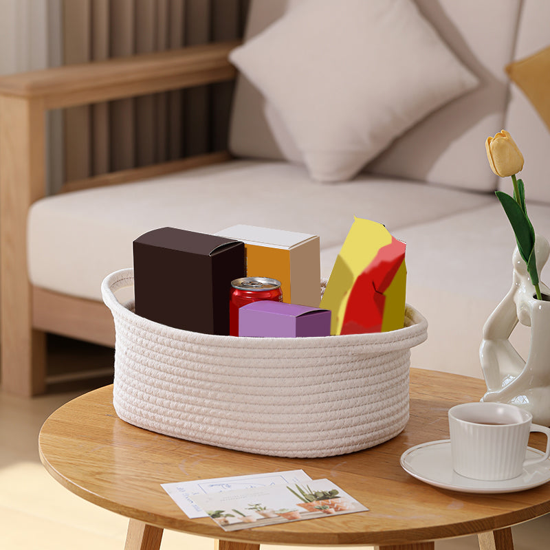 Thksyo Small Woven Baskets, 12"x8"x5" Rope Baby Toy Storage Basket with Handle, Durable Gift Basket Empty for Graduation Easter Christmas