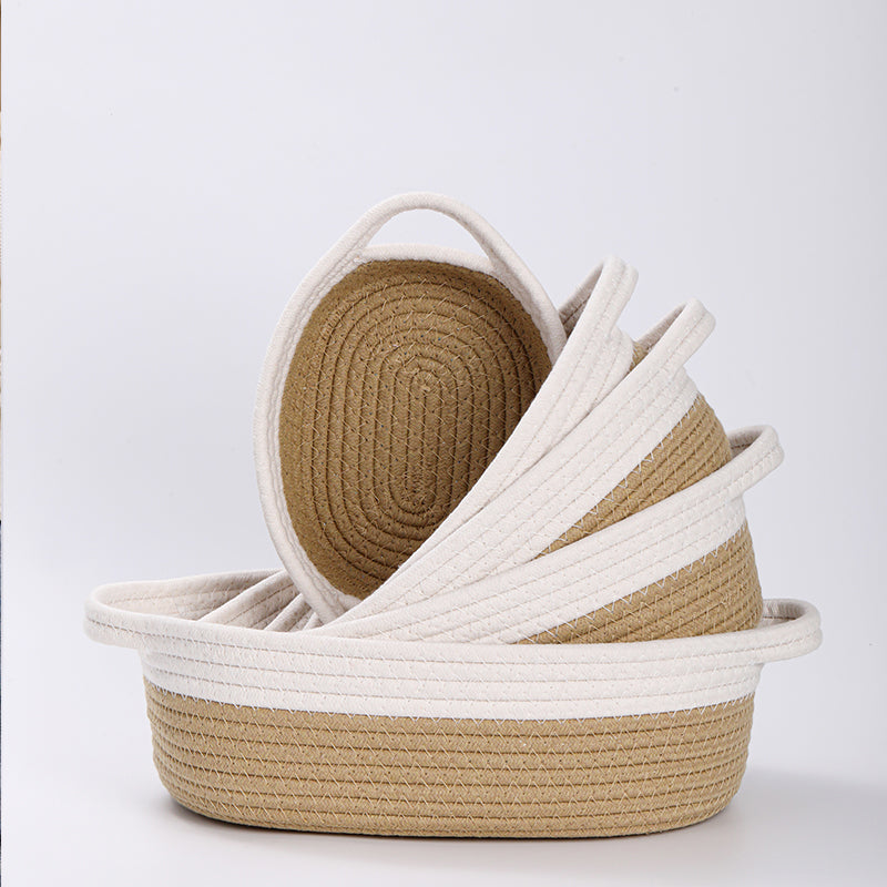 Thksyo Small Woven Baskets, 12"x8"x5" Rope Baby Toy Storage Basket with Handle, Durable Gift Basket Empty for Graduation Easter Christmas