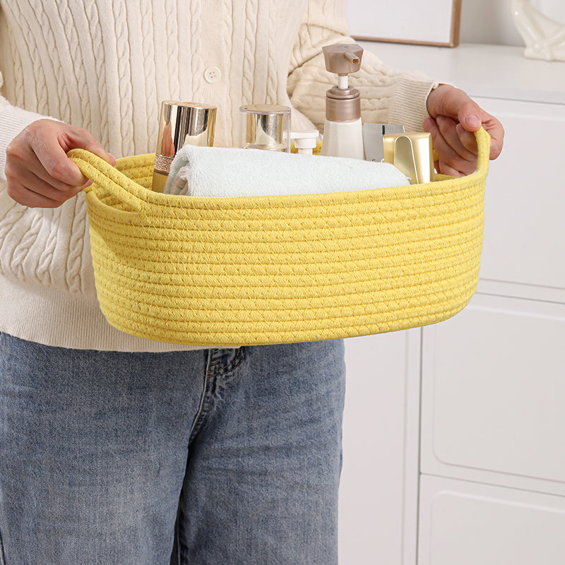 Thksyo Small Woven Baskets, 12"x8"x5" Rope Baby Toy Storage Basket with Handle, Durable Gift Basket Empty for Graduation Easter Christmas