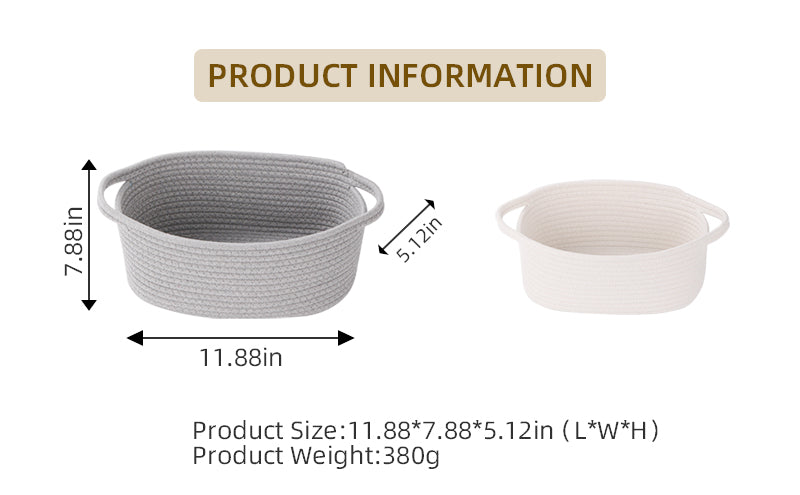 Thksyo Small Woven Baskets, 12"x8"x5" Rope Baby Toy Storage Basket with Handle, Durable Gift Basket Empty for Graduation Easter Christmas