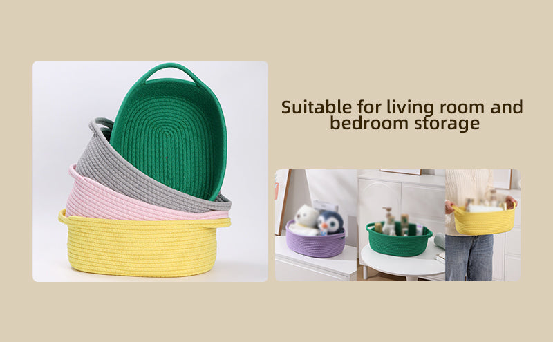 Thksyo Small Woven Baskets, 12"x8"x5" Rope Baby Toy Storage Basket with Handle, Durable Gift Basket Empty for Graduation Easter Christmas