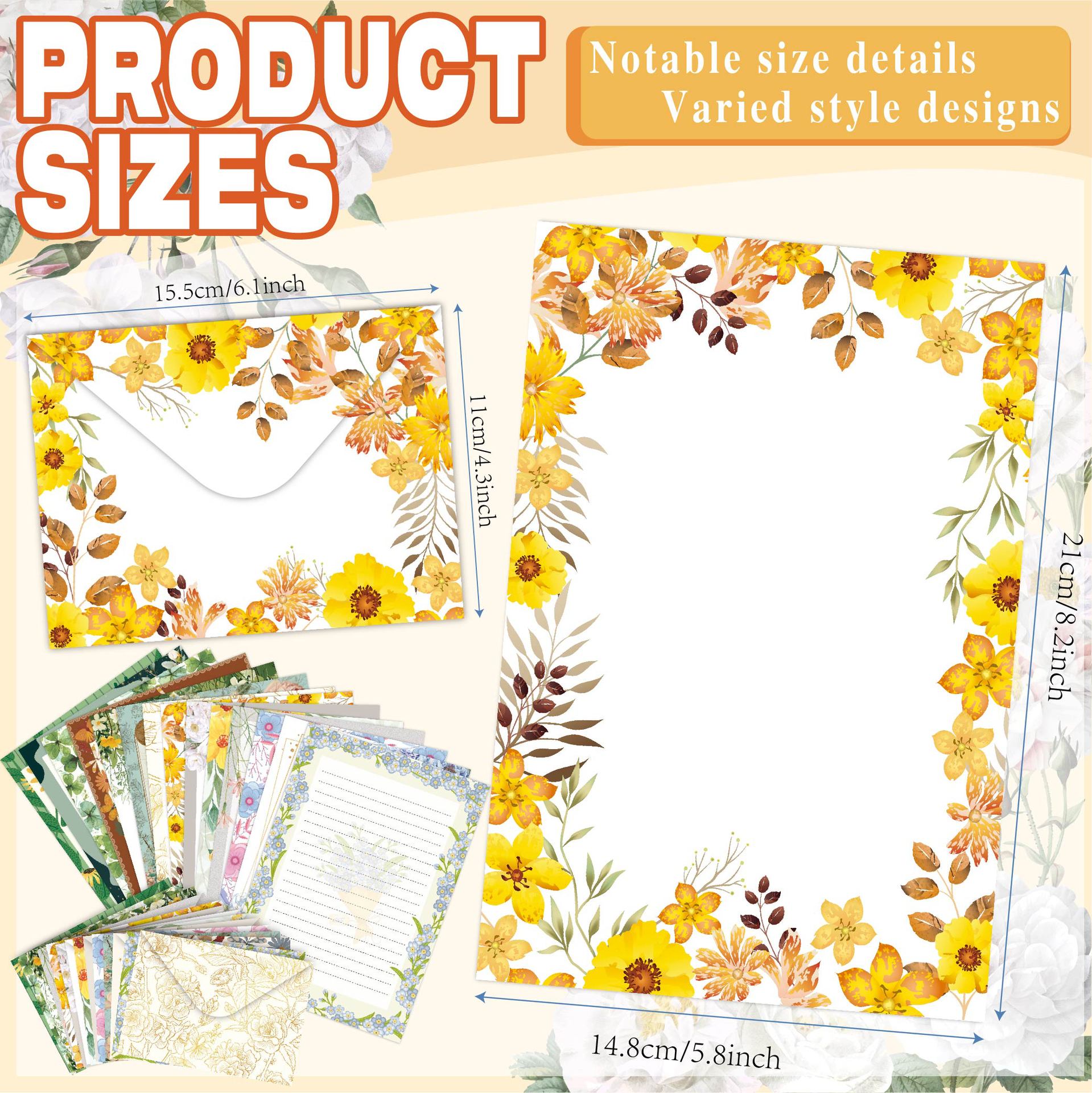 Vintage Floral Letter Writing Paper and Envelopes Set – 10pcs/Set(5 Papers + 5 Envelopes), 14 Styles Optional