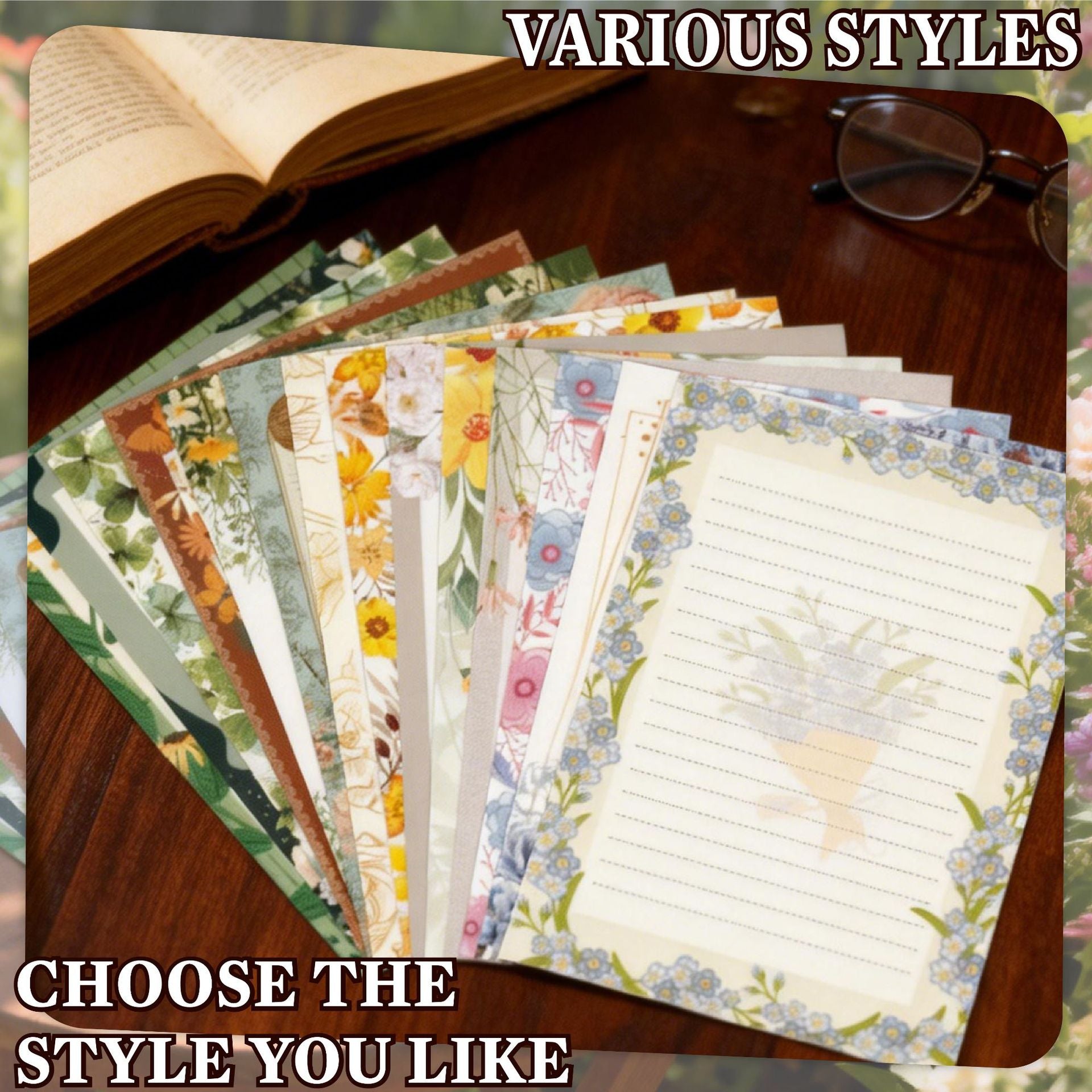 Vintage Floral Letter Writing Paper and Envelopes Set – 10pcs/Set(5 Papers + 5 Envelopes), 14 Styles Optional
