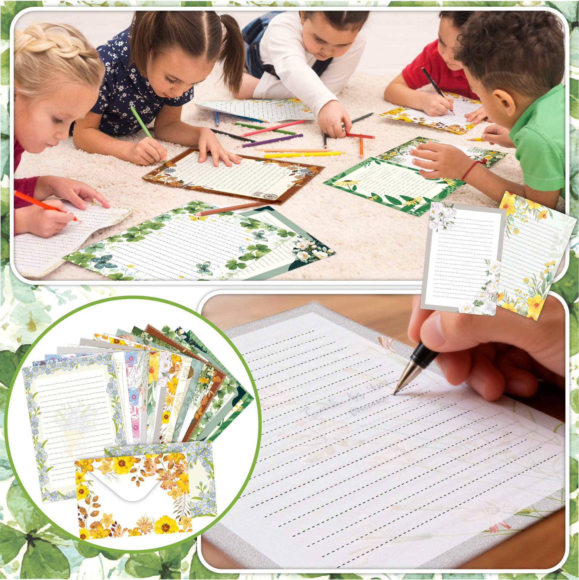 Vintage Floral Letter Writing Paper and Envelopes Set – 10pcs/Set(5 Papers + 5 Envelopes), 14 Styles Optional