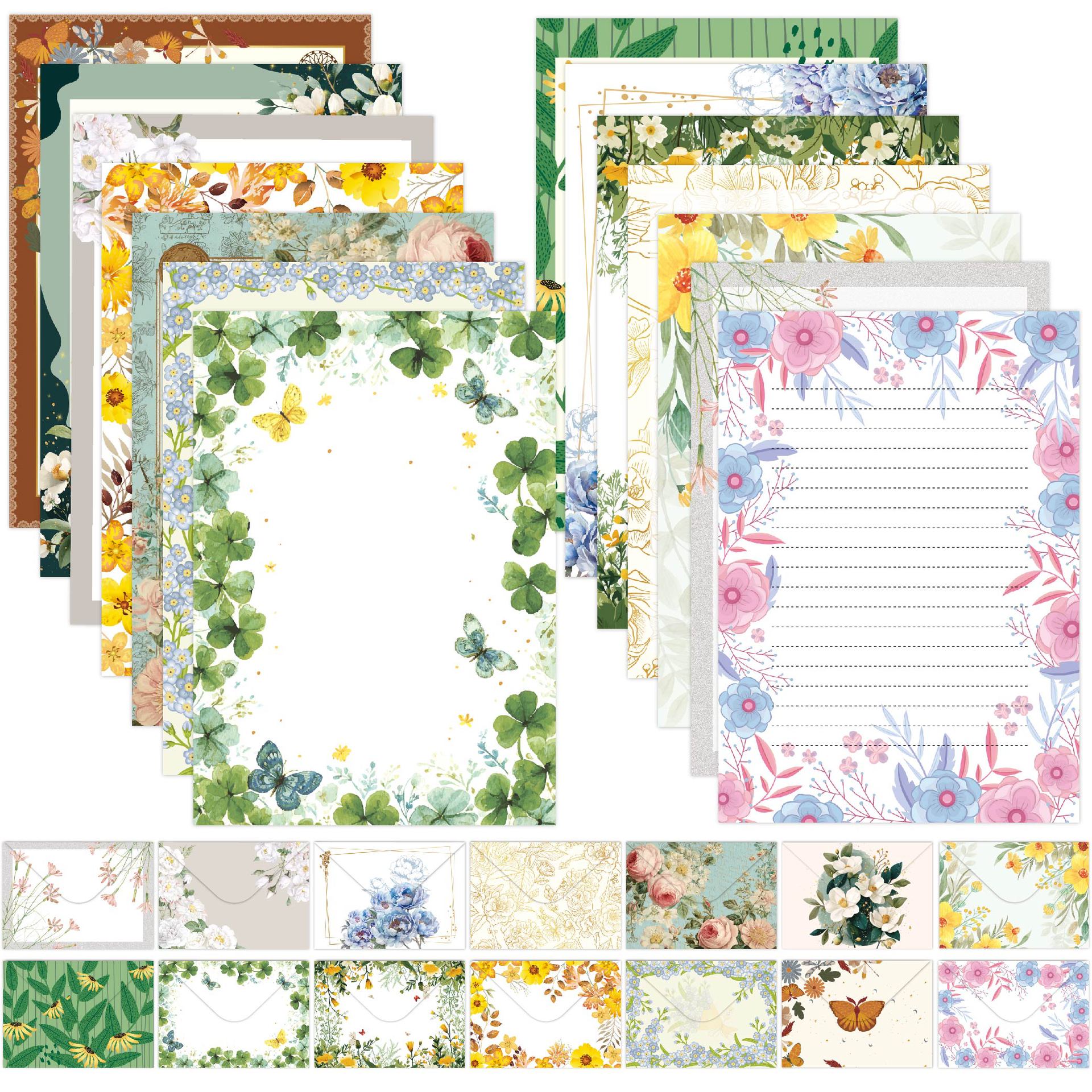 Vintage Floral Letter Writing Paper and Envelopes Set – 10pcs/Set(5 Papers + 5 Envelopes), 14 Styles Optional