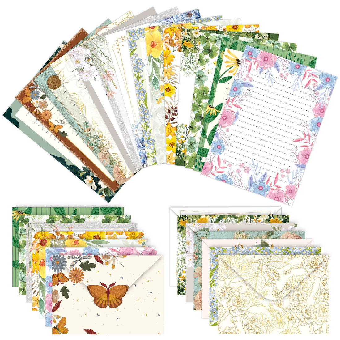 Vintage Floral Letter Writing Paper and Envelopes Set – 10pcs/Set(5 Papers + 5 Envelopes), 14 Styles Optional