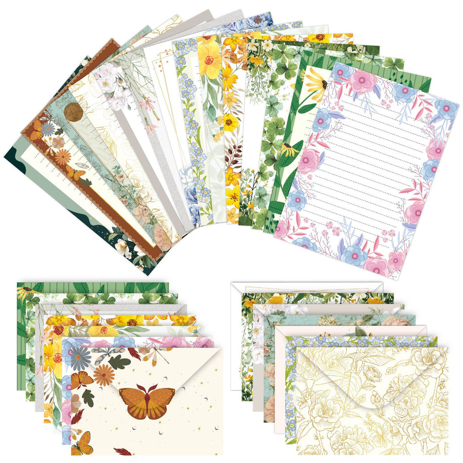 Vintage Floral Letter Writing Paper and Envelopes Set – 10pcs/Set(5 Papers + 5 Envelopes), 14 Styles Optional