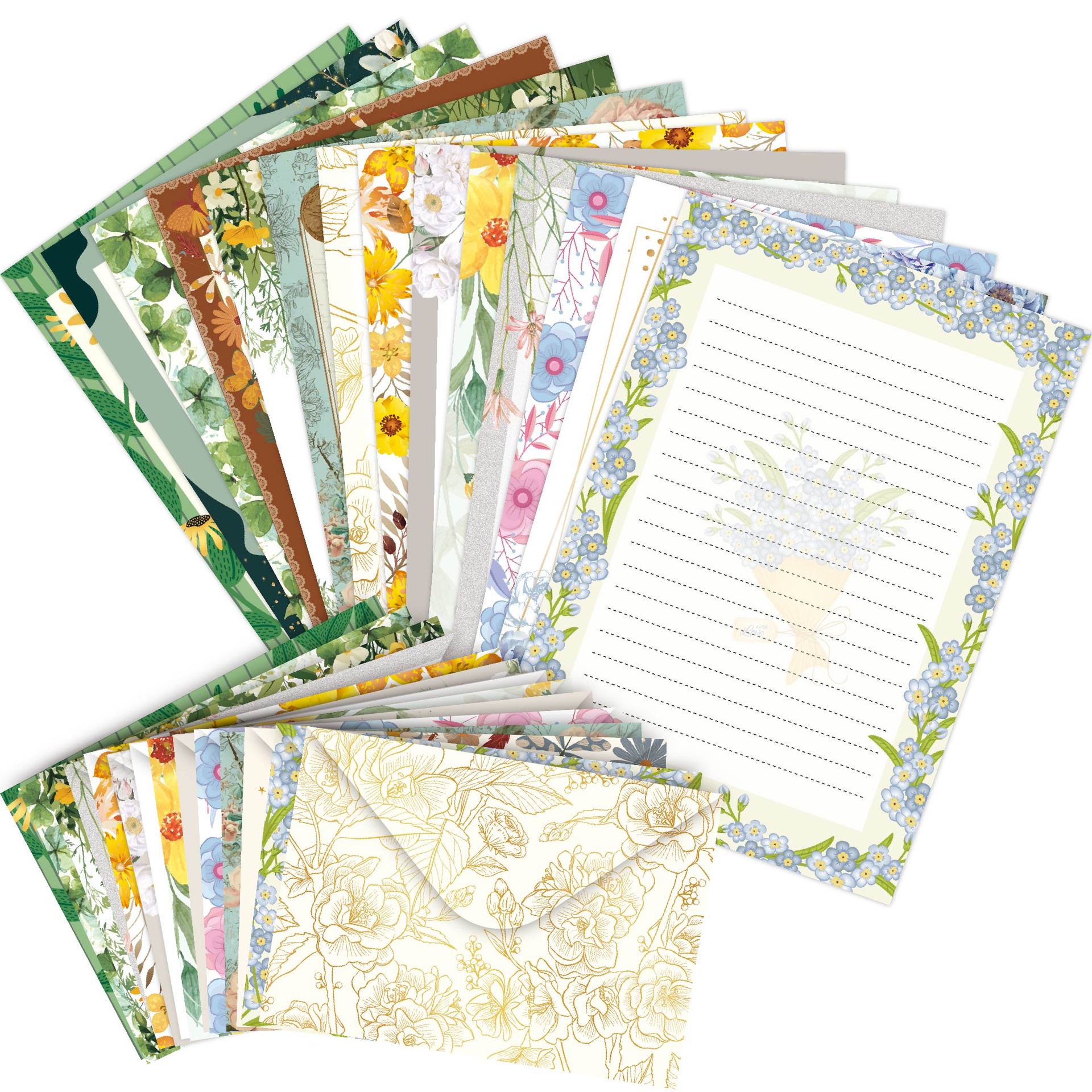 Vintage Floral Letter Writing Paper and Envelopes Set – 10pcs/Set(5 Papers + 5 Envelopes), 14 Styles Optional