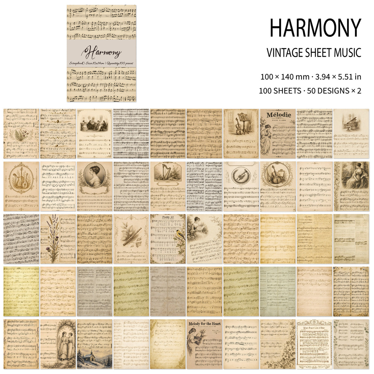 Vintage Scrapbook Paper 100 Sheets/Pack – 6 Styles Decorative Background Paper