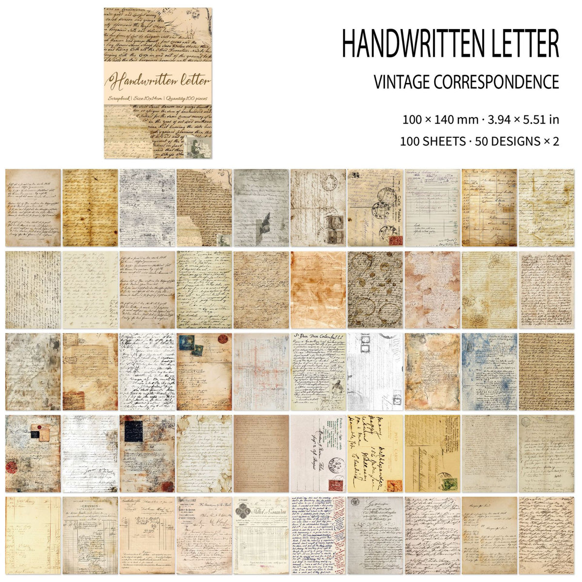 Vintage Scrapbook Paper 100 Sheets/Pack – 6 Styles Decorative Background Paper