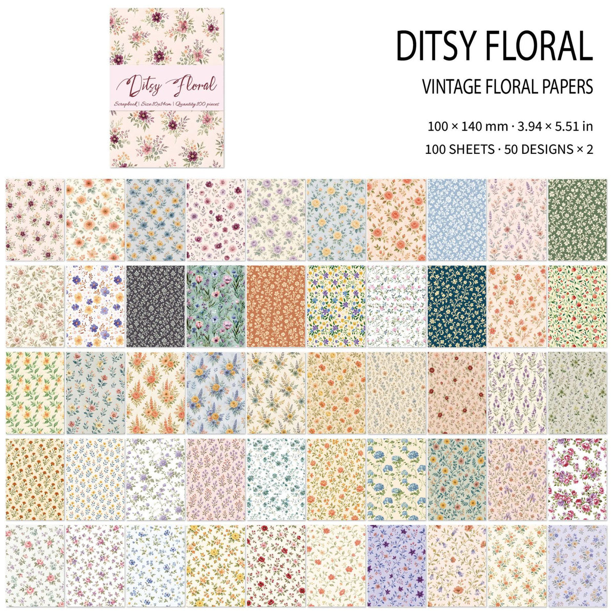 Vintage Scrapbook Paper 100 Sheets/Pack – 6 Styles Decorative Background Paper