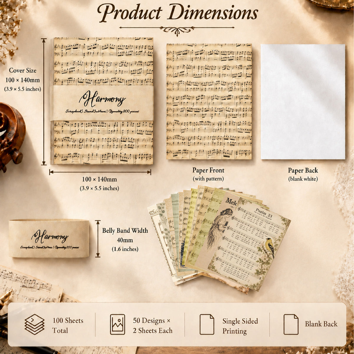 Vintage Scrapbook Paper 100 Sheets/Pack – 6 Styles Decorative Background Paper