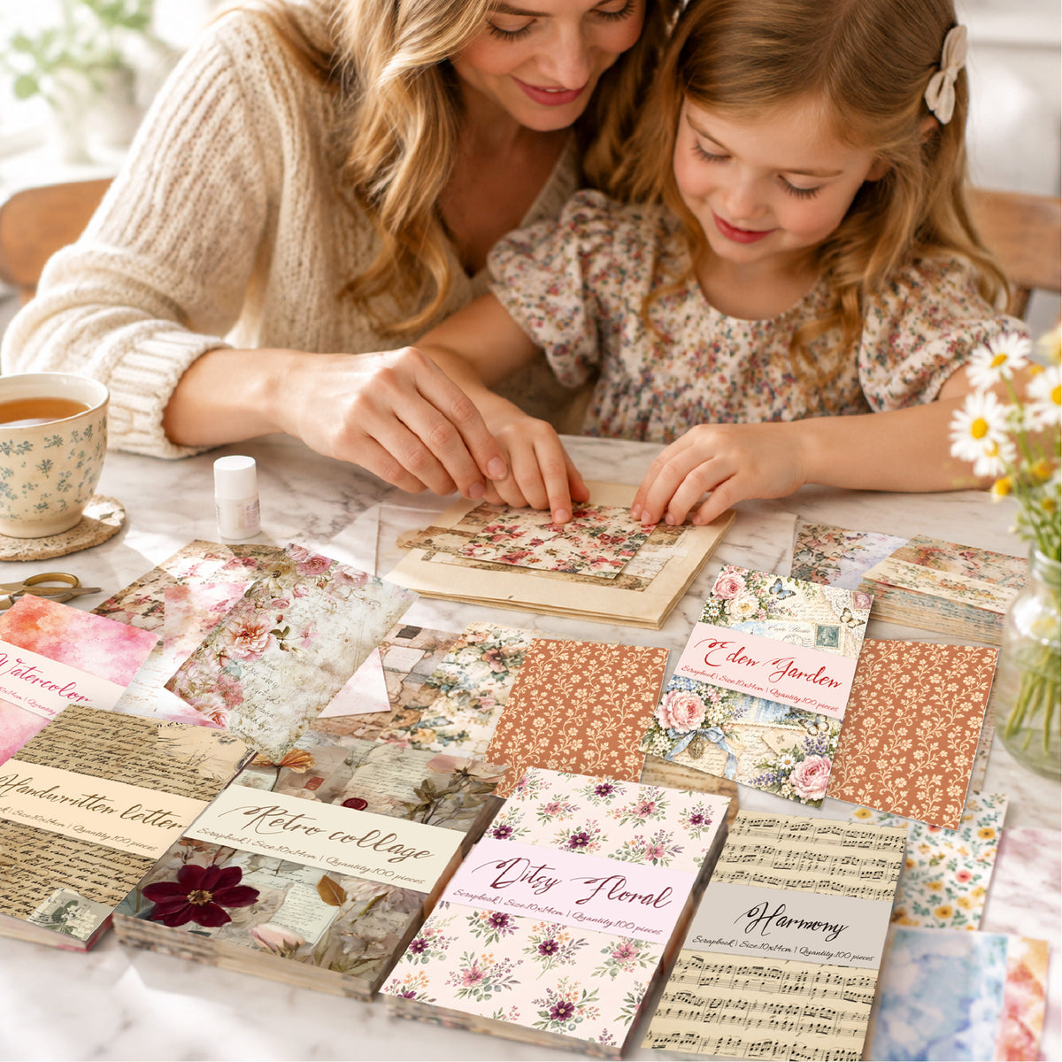 Vintage Scrapbook Paper 100 Sheets/Pack – 6 Styles Decorative Background Paper