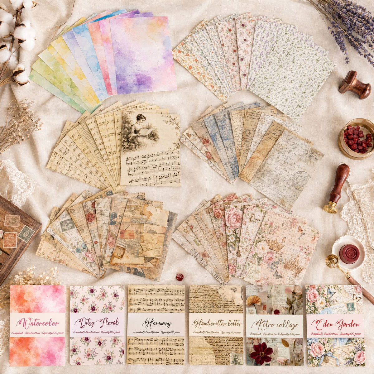 Vintage Scrapbook Paper 100 Sheets/Pack – 6 Styles Decorative Background Paper
