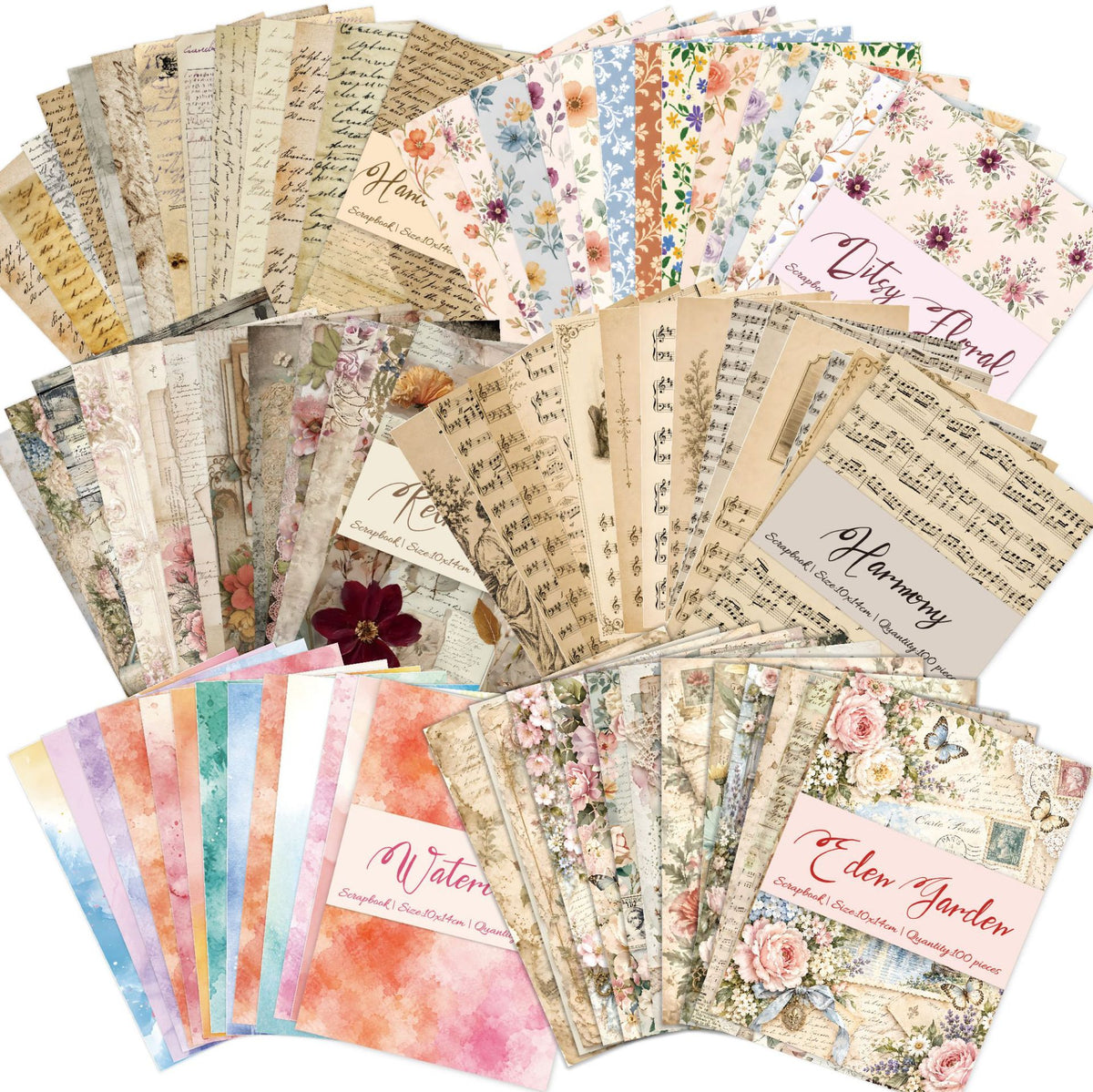 Vintage Scrapbook Paper 100 Sheets/Pack – 6 Styles Decorative Background Paper
