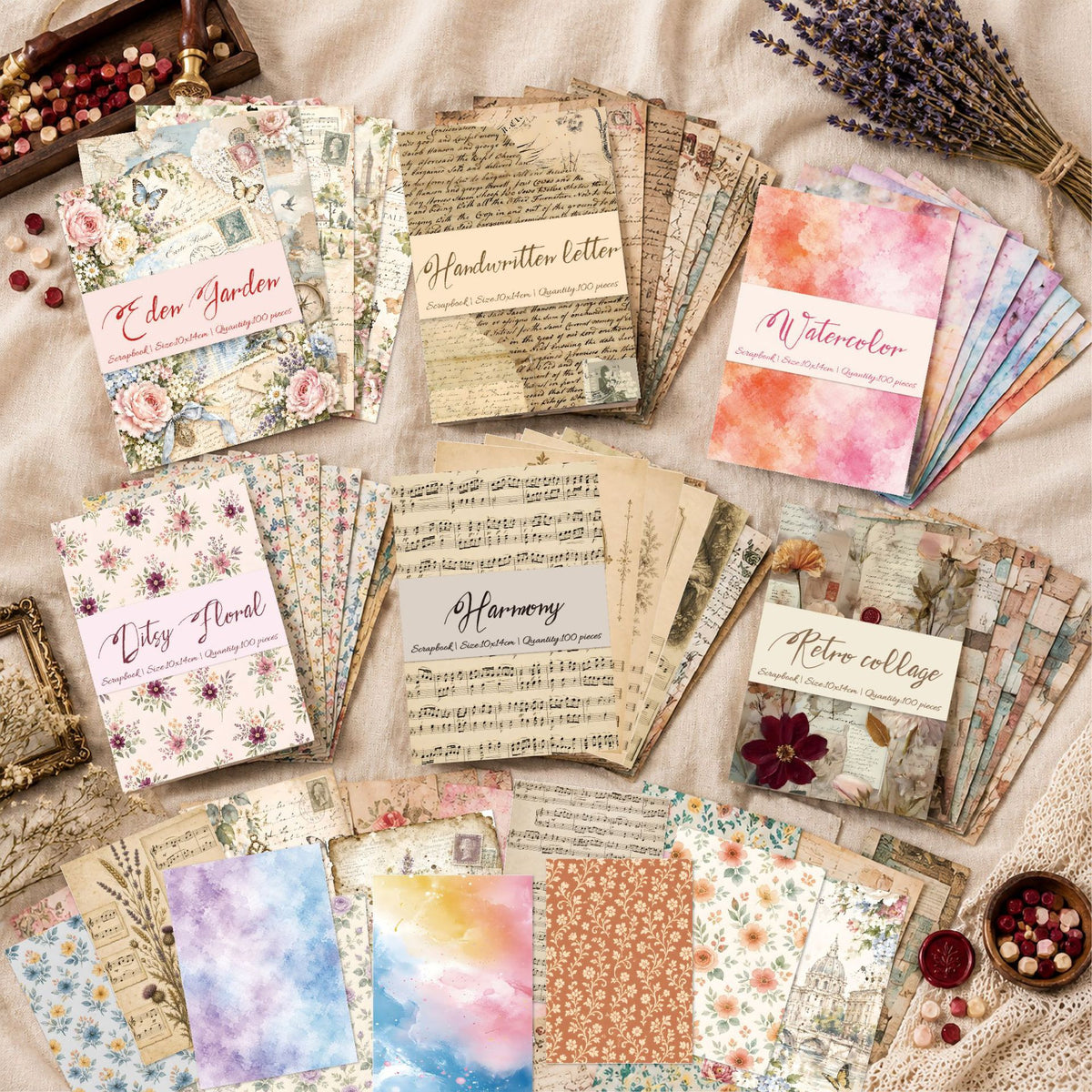 Vintage Scrapbook Paper 100 Sheets/Pack – 6 Styles Decorative Background Paper