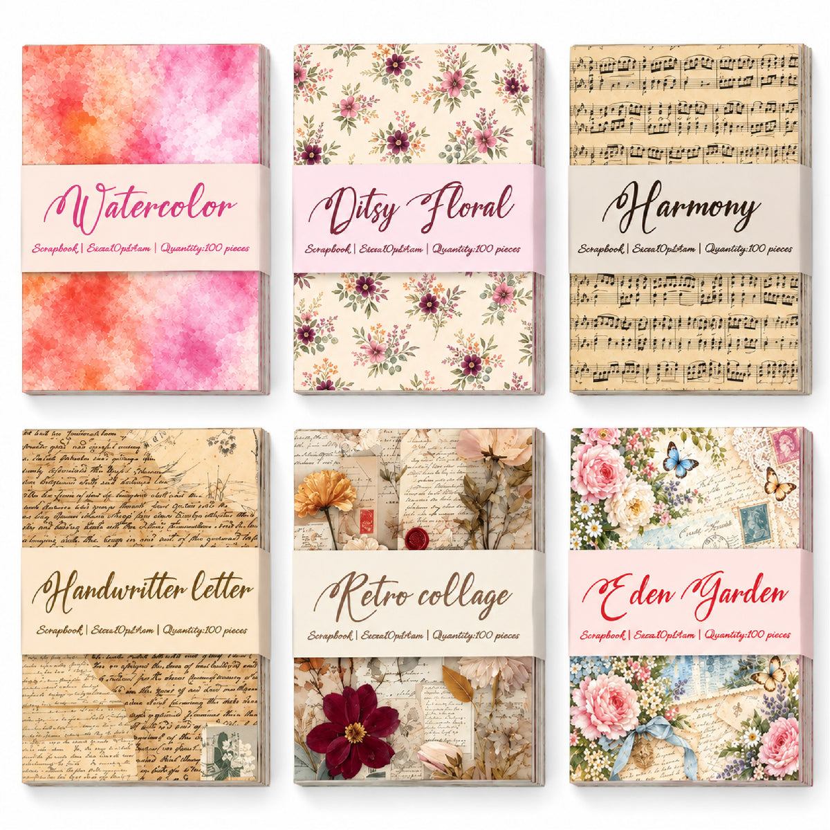 Vintage Scrapbook Paper 100 Sheets/Pack – 6 Styles Decorative Background Paper