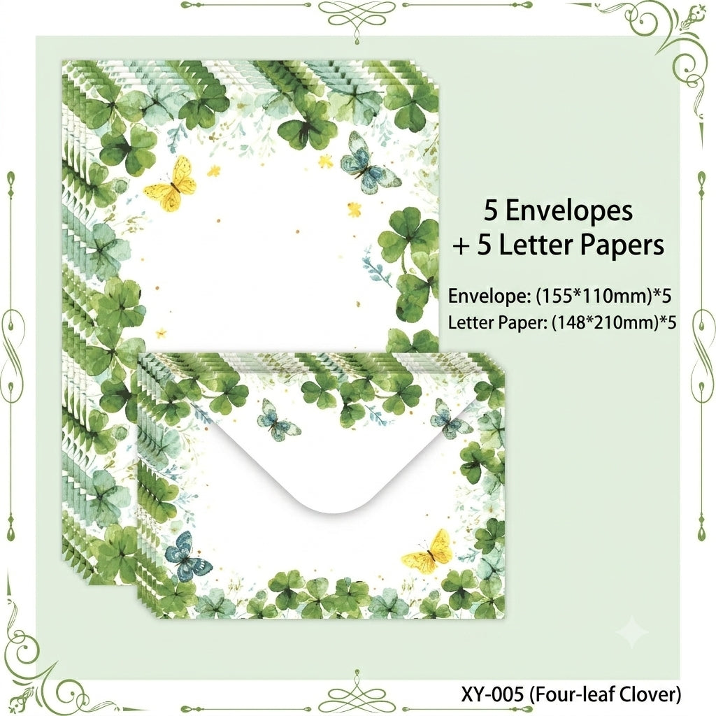 Vintage Floral Letter Writing Paper and Envelopes Set – 10pcs/Set(5 Papers + 5 Envelopes), 14 Styles Optional