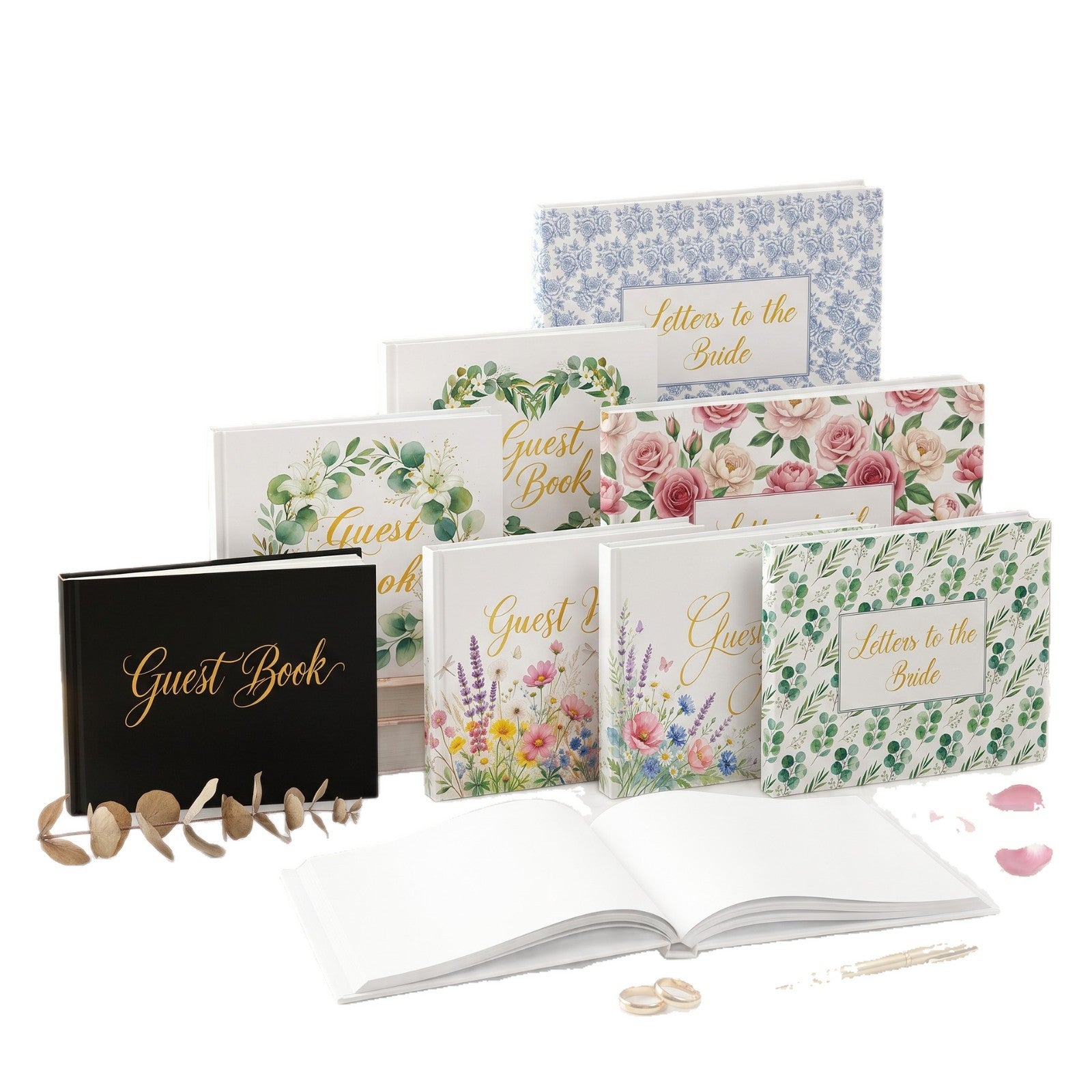 Wedding Guest Book – Linen Cover with Gold Foil Lettering, Also Suitable for Birthday & Parties