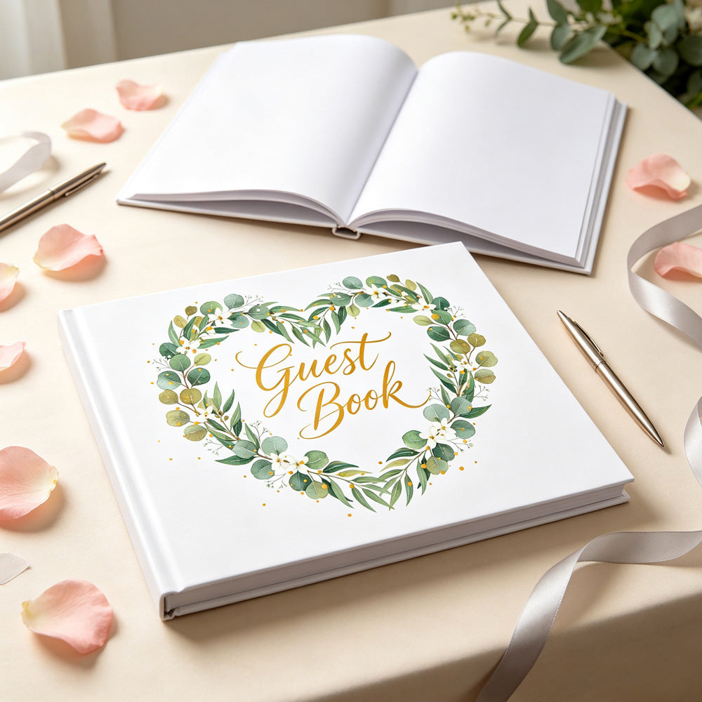 Wedding Guest Book – Linen Cover with Gold Foil Lettering, Also Suitable for Birthday & Parties