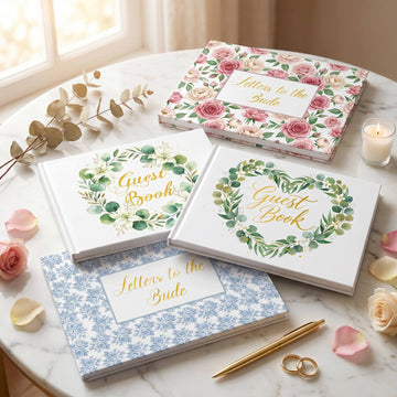 Wedding Guest Book – Linen Cover with Gold Foil Lettering, Also Suitable for Birthday & Parties