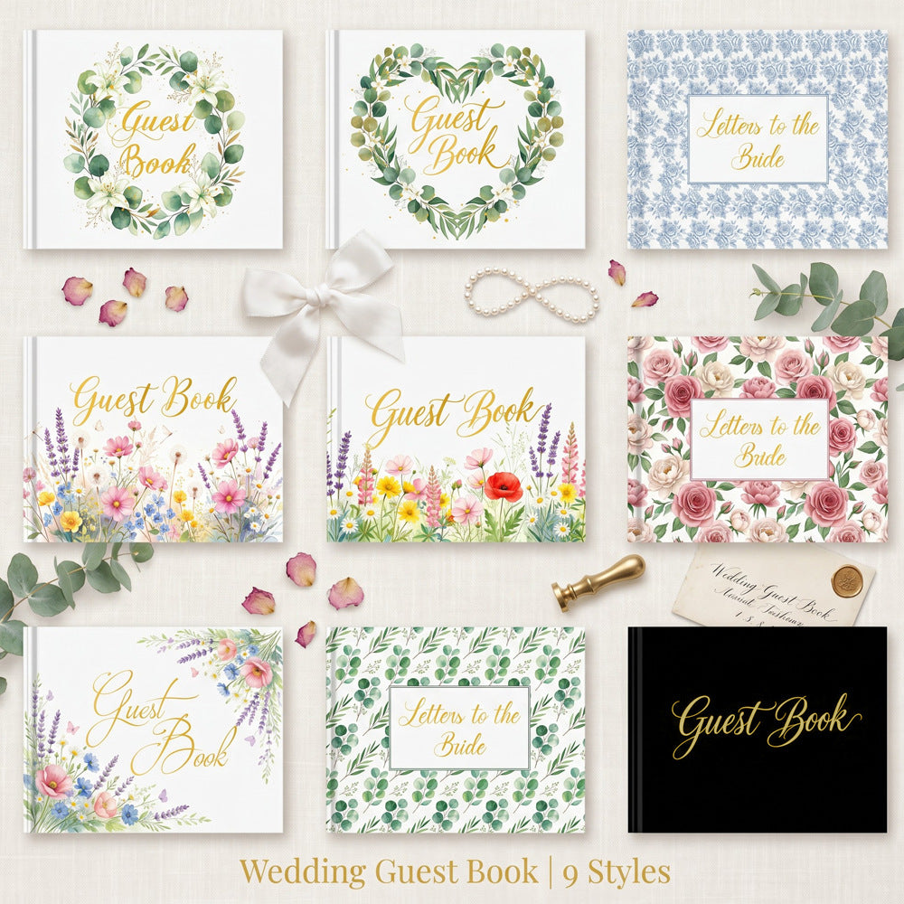 Wedding Guest Book – Linen Cover with Gold Foil Lettering, Also Suitable for Birthday & Parties