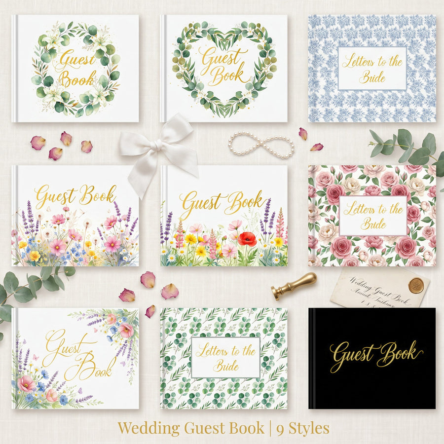 Wedding Guest Book – Linen Cover with Gold Foil Lettering, Also Suitable for Birthday & Parties