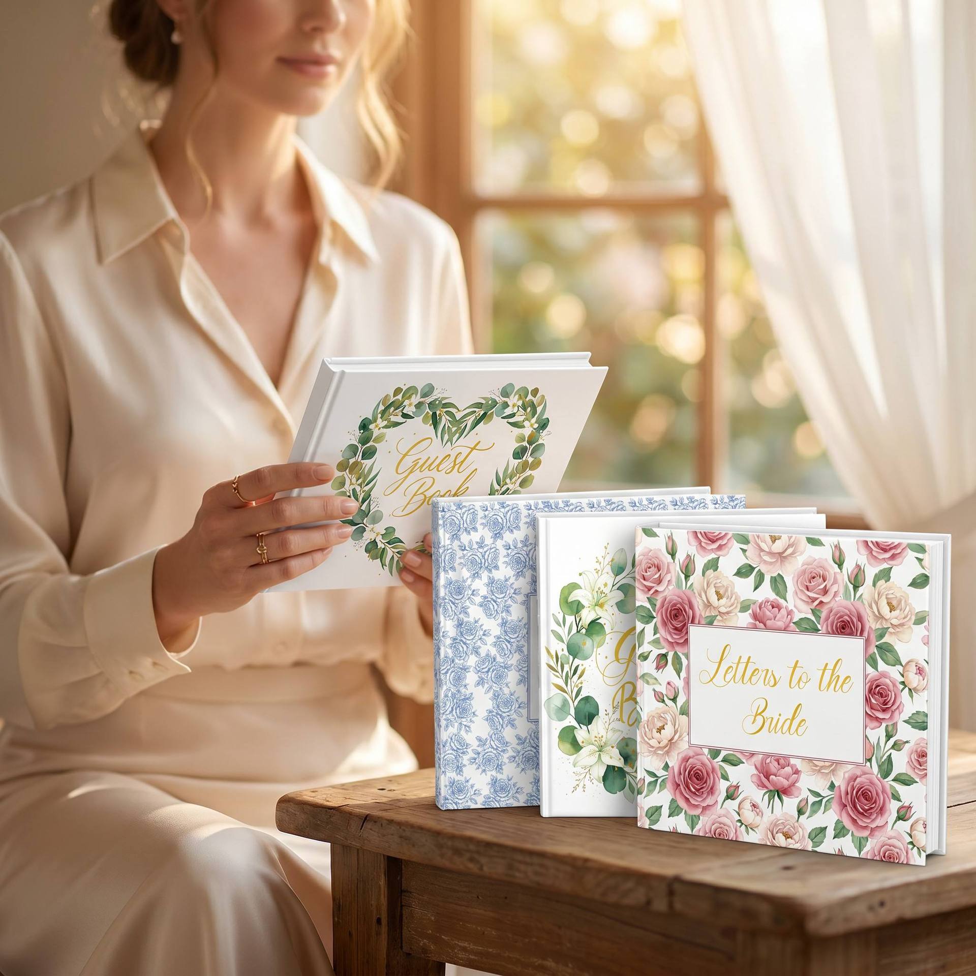 Wedding Guest Book – Linen Cover with Gold Foil Lettering, Also Suitable for Birthday & Parties