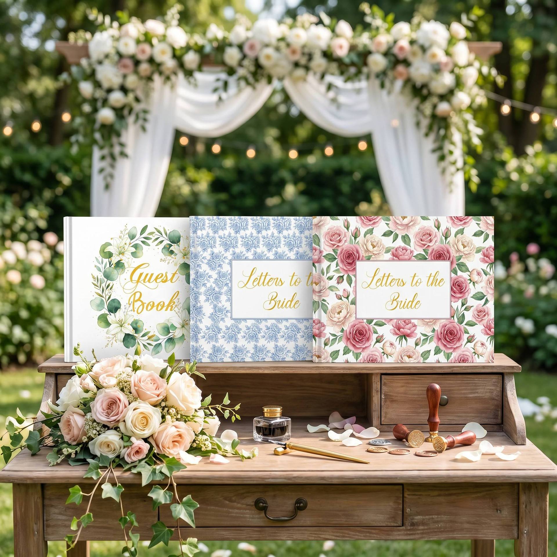 Wedding Guest Book – Linen Cover with Gold Foil Lettering, Also Suitable for Birthday & Parties