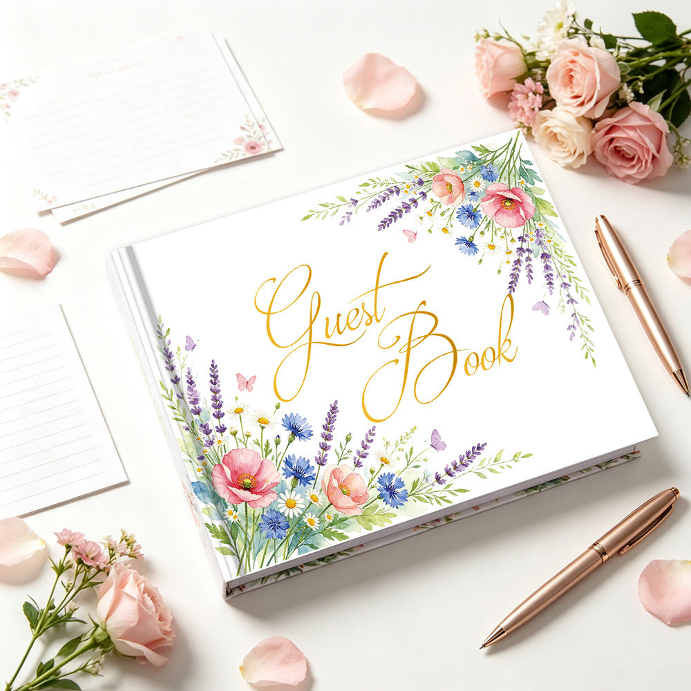Wedding Guest Book – Linen Cover with Gold Foil Lettering, Also Suitable for Birthday & Parties