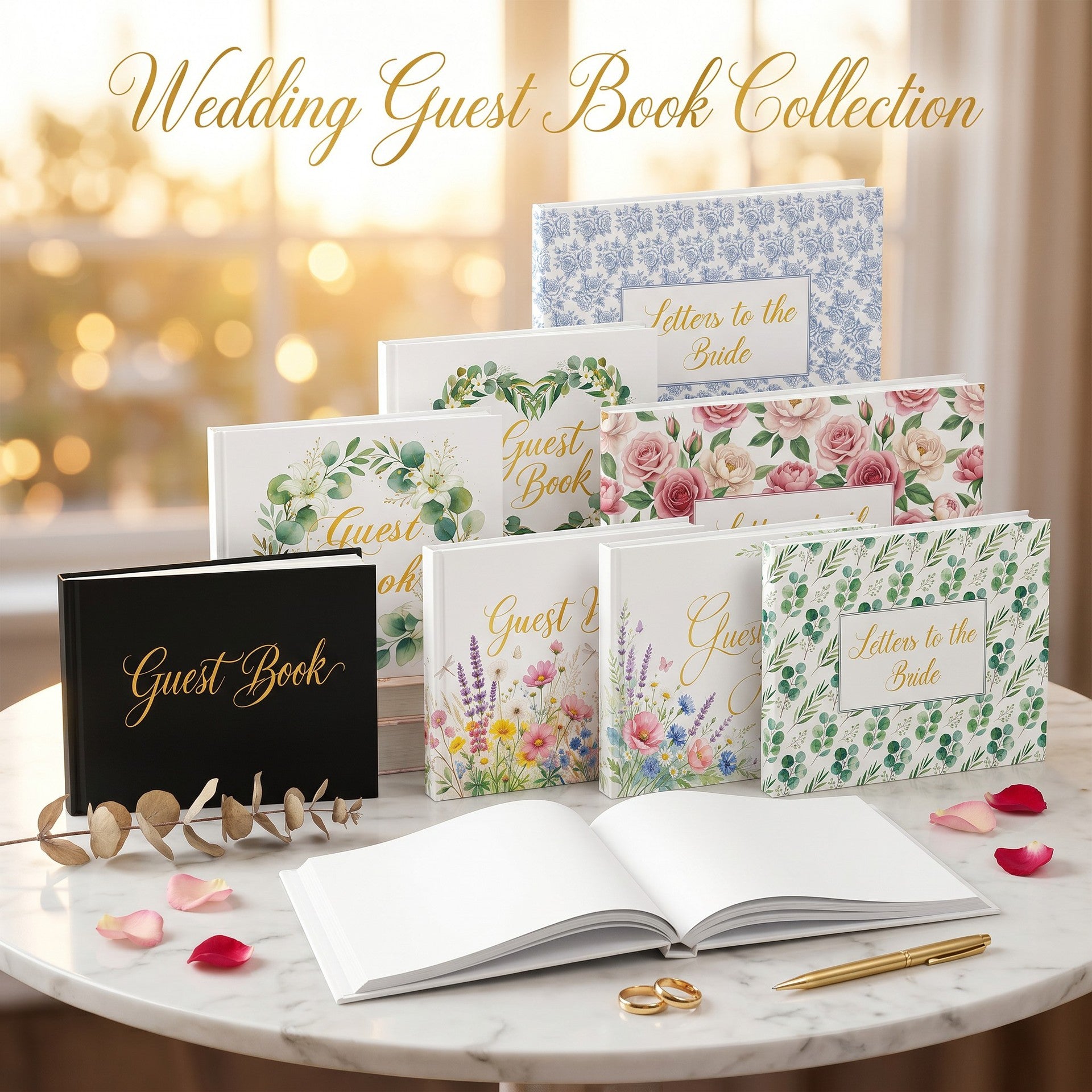 Wedding Guest Book – Linen Cover with Gold Foil Lettering, Also Suitable for Birthday & Parties