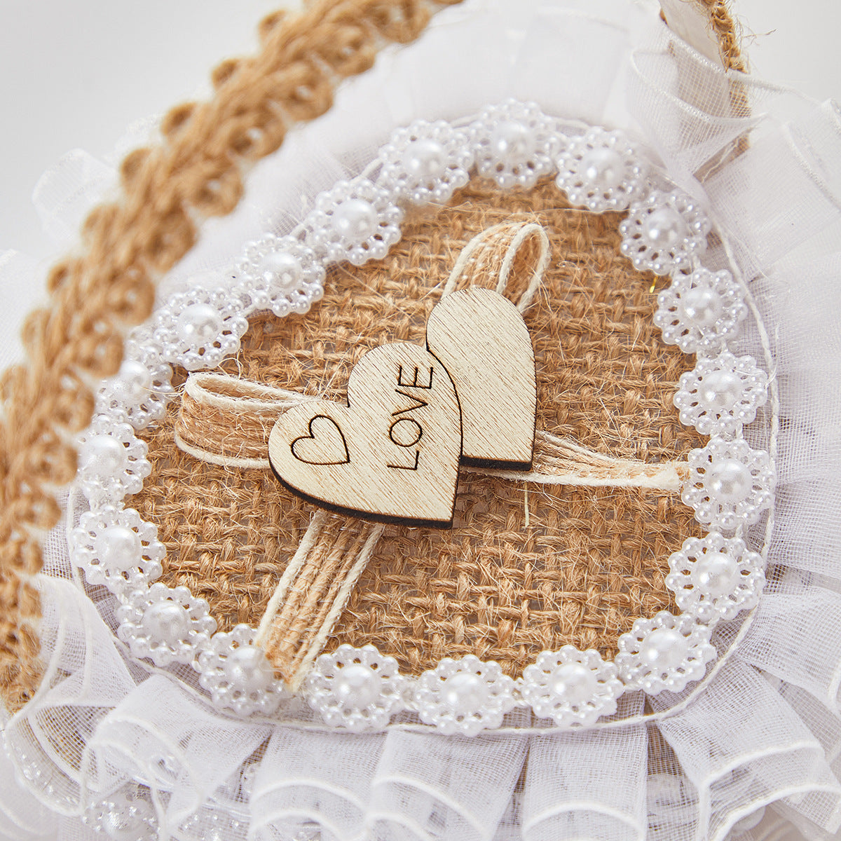 Handheld Burlap Heart-Shaped Ring Box – Western-Style Wedding Ring Pillow for Flower Girls / Valentine's Day Proposal Ring Box