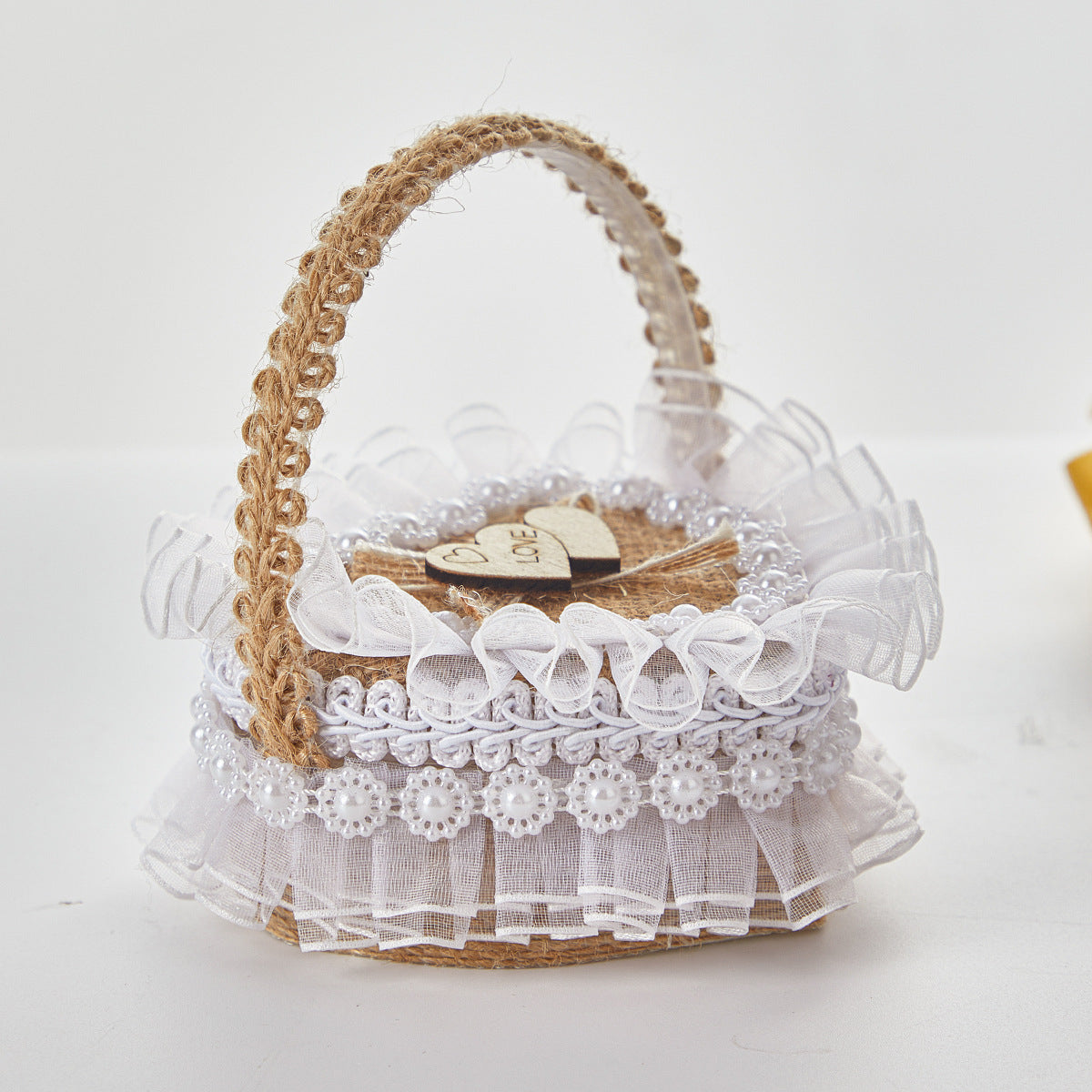 Handheld Burlap Heart-Shaped Ring Box – Western-Style Wedding Ring Pillow for Flower Girls / Valentine's Day Proposal Ring Box