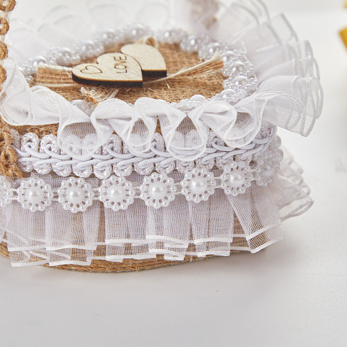 Handheld Burlap Heart-Shaped Ring Box – Western-Style Wedding Ring Pillow for Flower Girls / Valentine's Day Proposal Ring Box