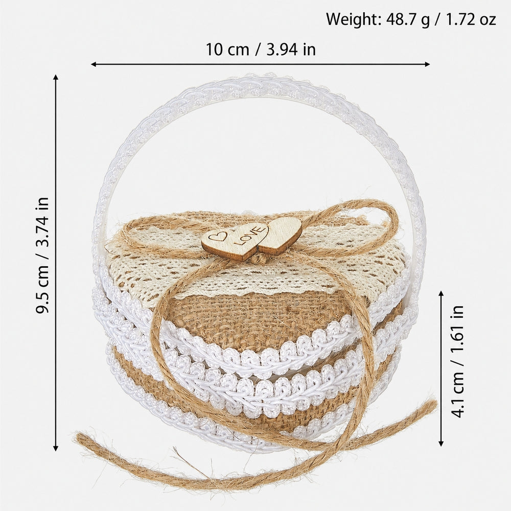 Handheld Burlap Heart-Shaped Ring Box – Western-Style Wedding Ring Pillow for Flower Girls / Valentine's Day Proposal Ring Box