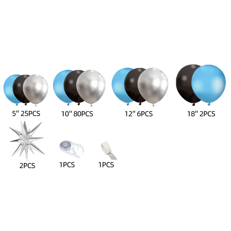 All-in-One Black Silver Blue Birthday Decoration Kit with Balloon Garland, 32-Inch Number Balloons, Happy Birthday Banner & Cake Topper Party Set