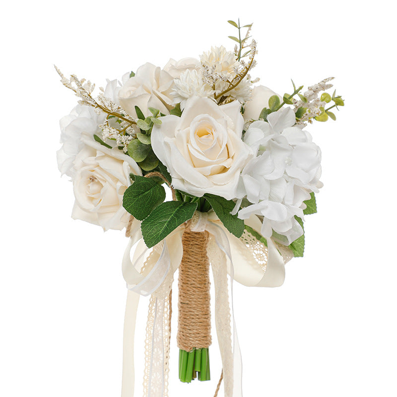 Western-Style Artificial White Rose Bridal Bouquet