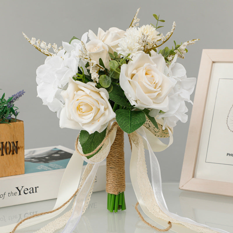Western-Style Artificial White Rose Bridal Bouquet