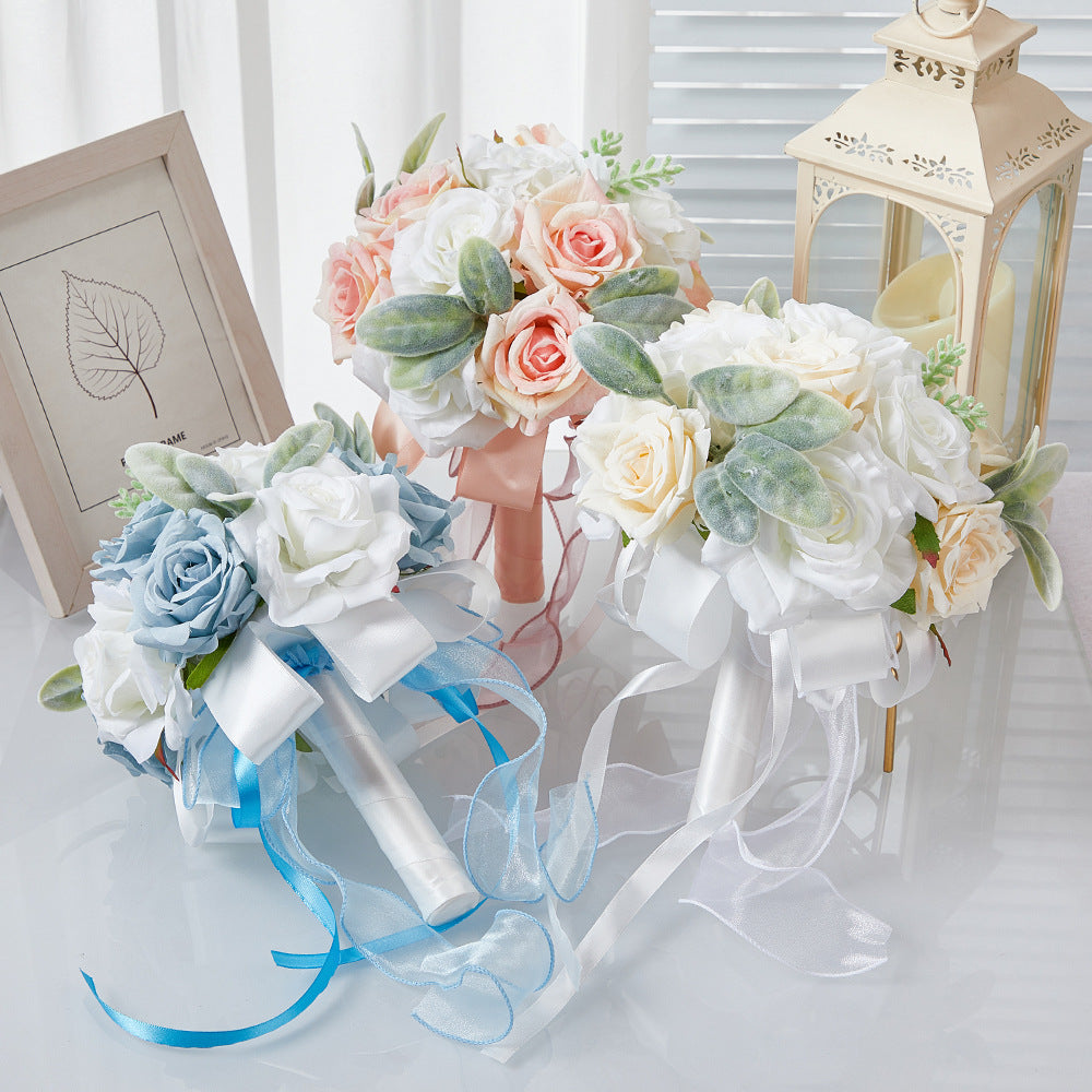 Western-Style Artificial White Rose Bridal Bouquet