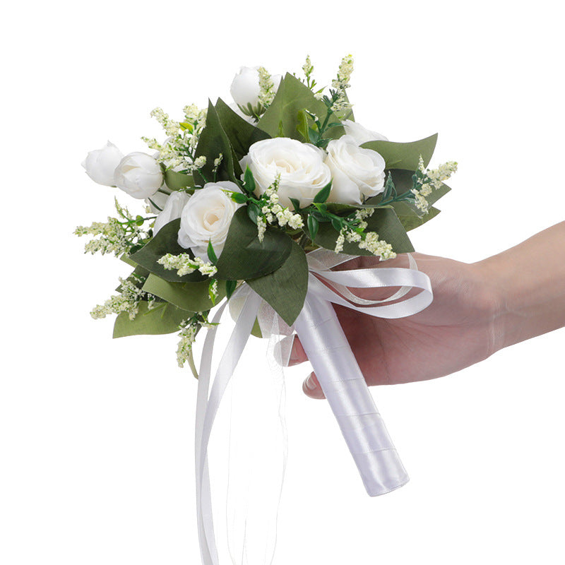 Western-Style Artificial White Rose Bridal Bouquet