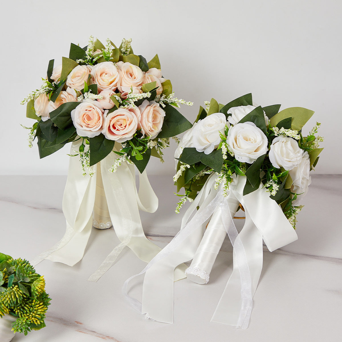 Western-Style Artificial White Rose Bridal Bouquet