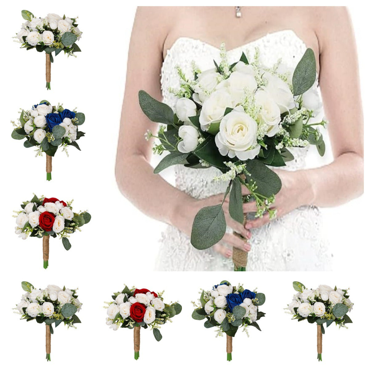 Western-Style Artificial White Rose Bridal Bouquet
