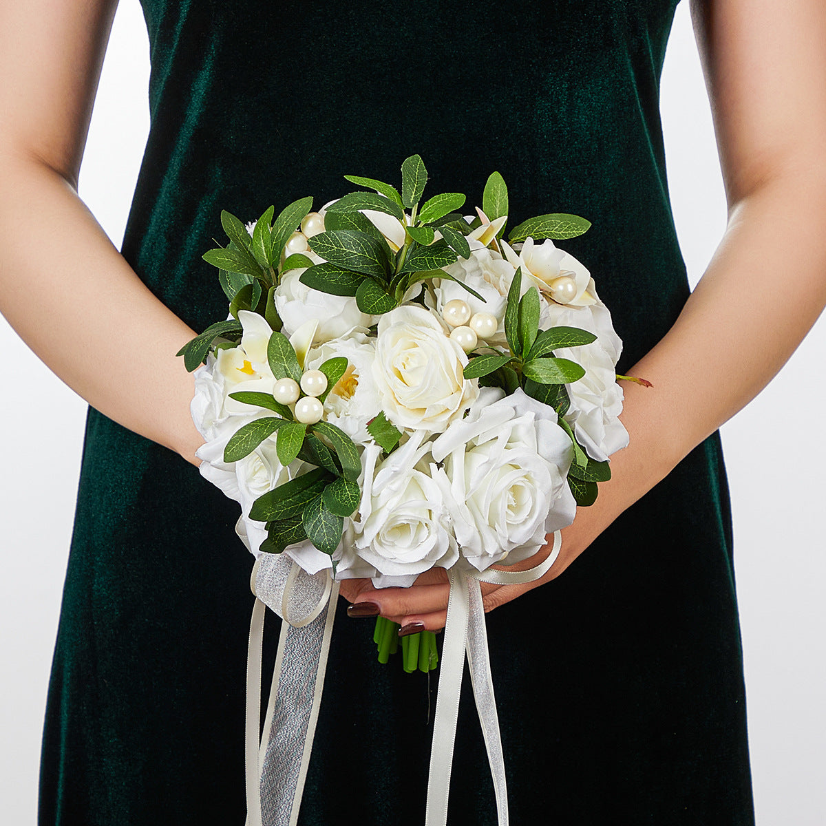 Western-Style Artificial White Rose Bridal Bouquet
