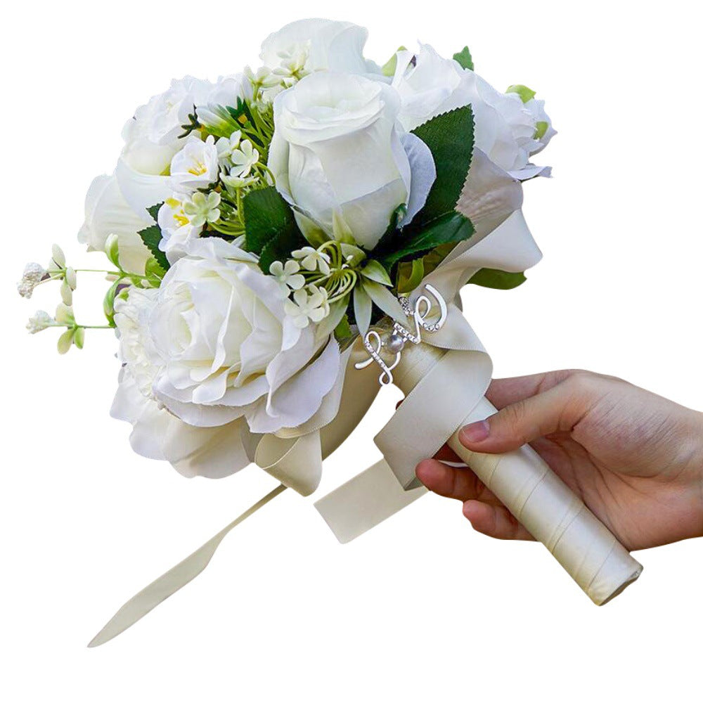 Western-Style Artificial White Rose Bridal Bouquet