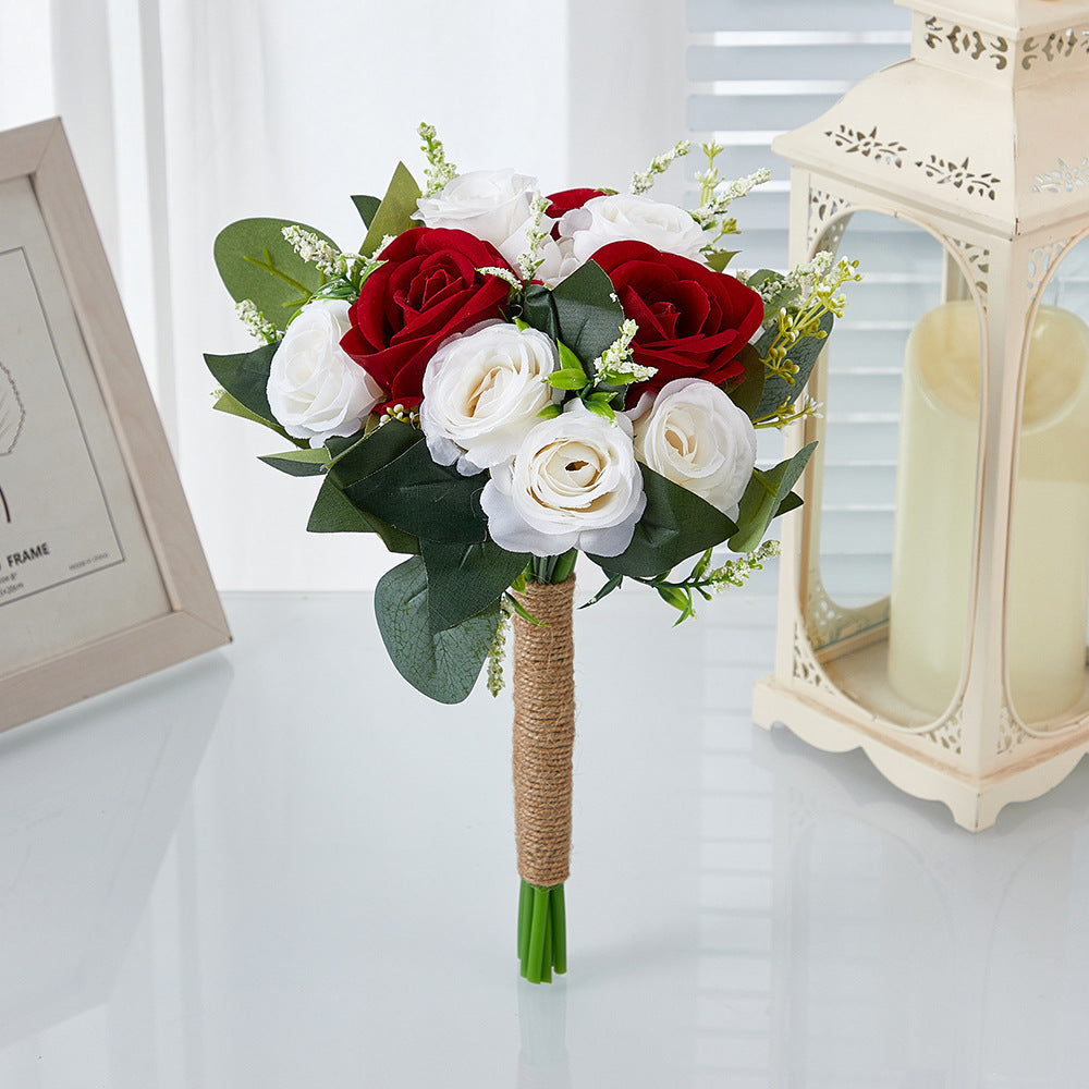 Western-Style Artificial White Rose Bridal Bouquet