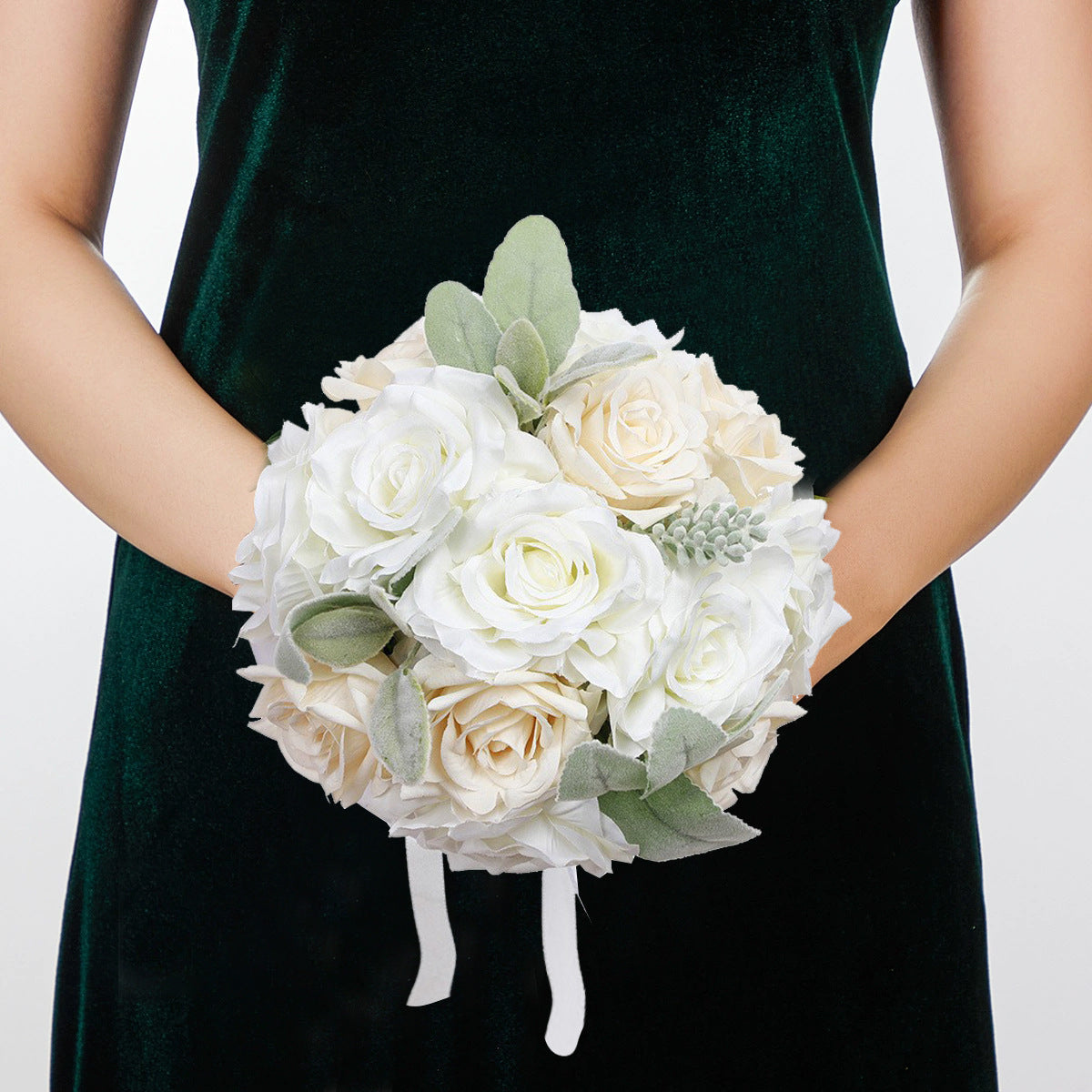 Western-Style Artificial White Rose Bridal Bouquet