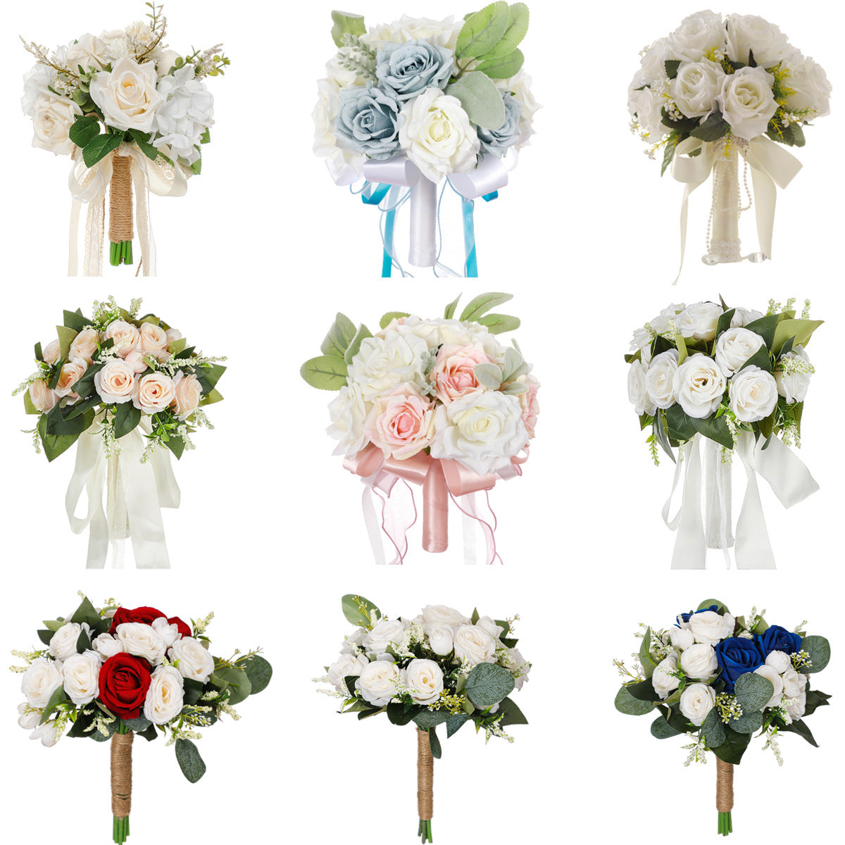 Western-Style Artificial White Rose Bridal Bouquet