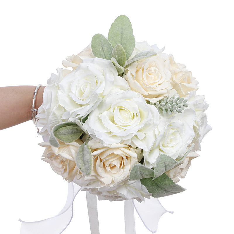 Western-Style Artificial White Rose Bridal Bouquet